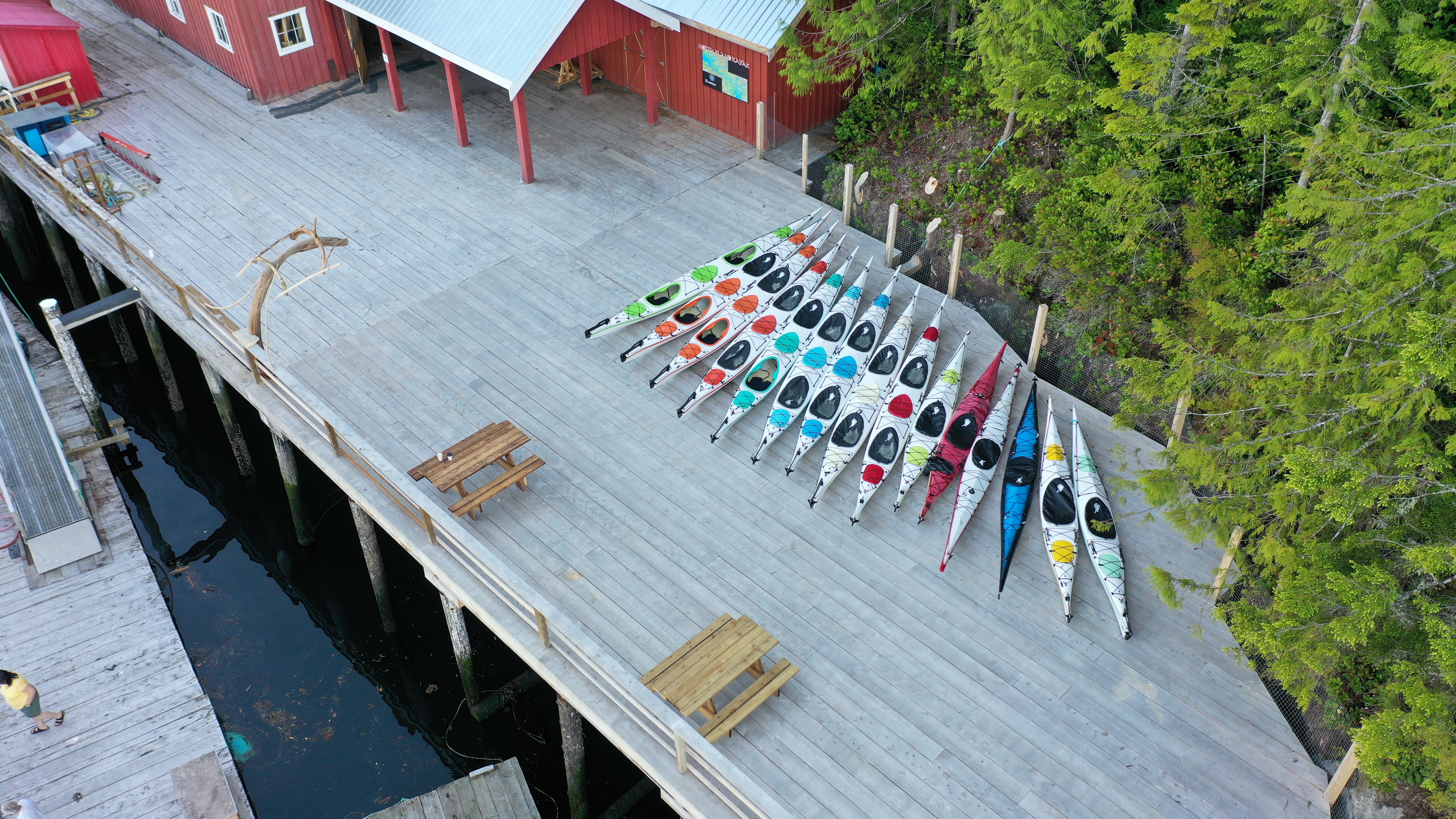 kayaks lined up on the dock